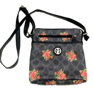 Giani Bernini Botanical Floral‎ On Black Crossbody Women's HandBag Purse